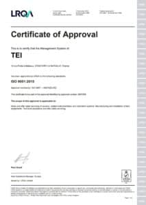 TEI_ISO9001-GB_2023 ISO 9001 certificate for TEI